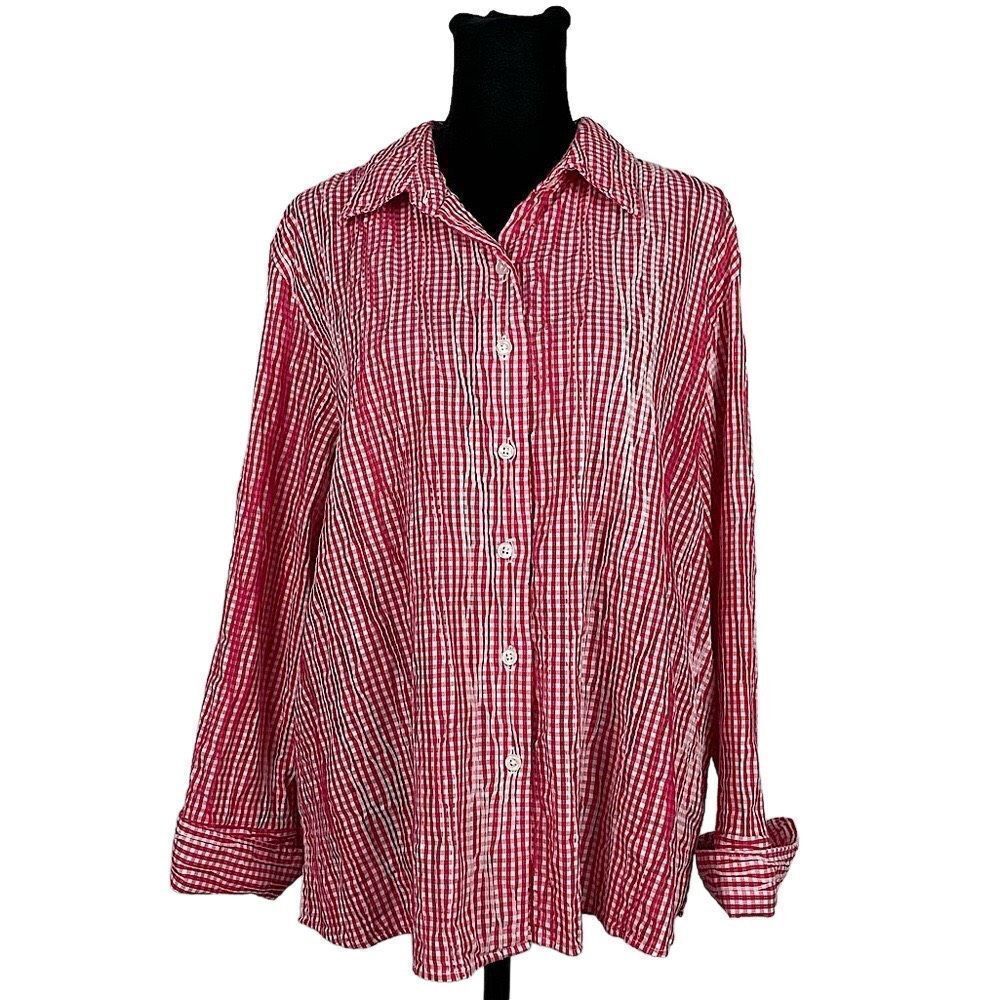 Orvis Pink Checkered Button Up Blouse - Women’s‎ XL